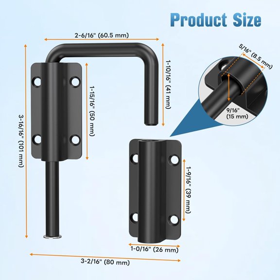GVDCC-Updated Home Security Patio Sliding Door Loop Lock - 90/180 Degree Stainless Steel U Sliding Door Lock Latch for Barn, Garden, Fence Gate, Window - Sturdy and Long-Lasting (Black-1 Pc)