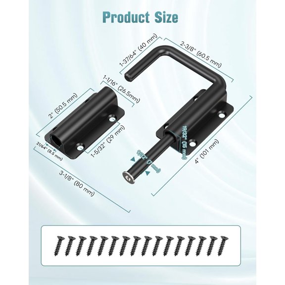 GVDCC-Updated U Patio Sliding Door Loop Lock Latch - 90/180 Degree Aluminum Alloy Security Bolt Lock for Barn, Garden, Fence Gate, Window - Multi-Angle Mounting (Black-1 PC)