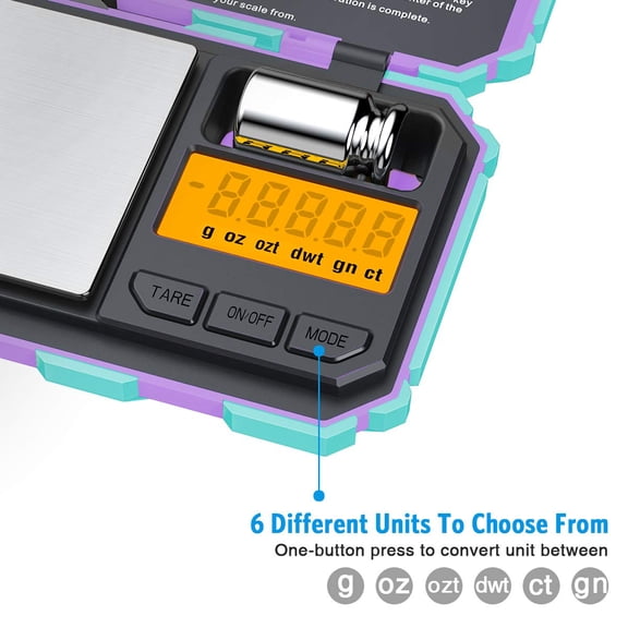 GVDCC-(Upgradaed) Digital Mini Scale, 200g /0.01g Pocket Scale, 50g Calibration Weight, Electronic Smart Scale, 6 Units, LCD Backlit Display, Tare, Auto Off, Stainless Steel (Battery Included)