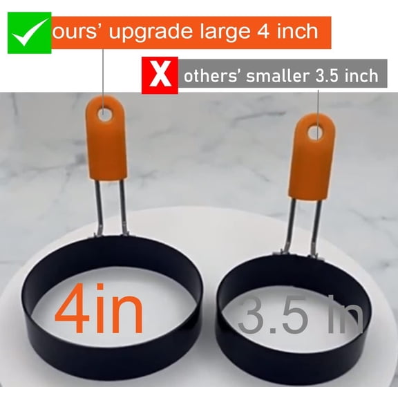 GVDCC-Upgrade 4" Large Egg Rings Set for Griddle,4 Packs Non-stick Stainless Steel Round Egg Ring for Frying Egg Pancake Mold Ring Omelette Ring Shapper for Muffin with 1X Oil Brush & 1X Egg Separato