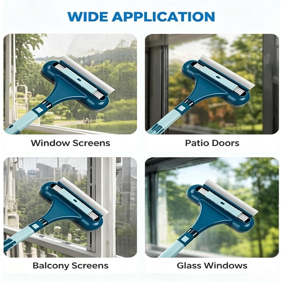 GVDCC-Upgrade Window Screen Cleaner, 2 in 1 Detachable Window Cleaning Brush with Squeegee, Wet Dry Dual-Use Multi-Functional Glass Net Cleaner Tool for Dusty Corners, Patio, Door, Porch Screens (1)