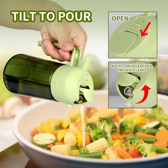 GVDCC-Upgraded 16oz Glass Olive Oil Sprayer (Green) 2-in-1 No-Leak Spray & Pour Oil Dispenser for Air Fryer, Cooking, Salad & BBQ Fine Mist, Easy Fill, Dishwasher Safe Kitchen Gadget