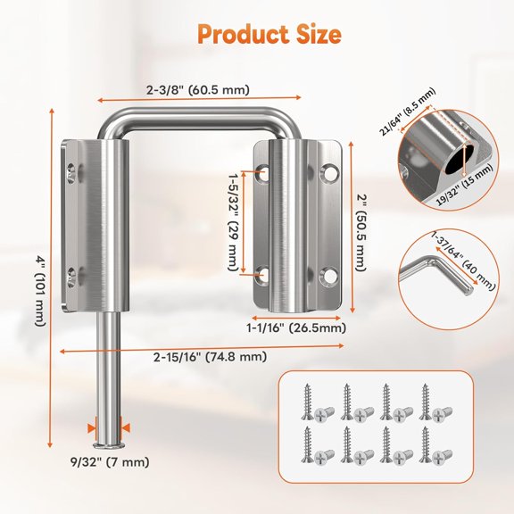 GVDCC-Upgraded Sliding Door Loop Lock, 90/180 Degree Multi-Angle Aluminum Alloy Gate Latches for Barn Door, Closet, Fence, Window, Patio - Security U-Bolt Latch Locks (Silver-1PC)