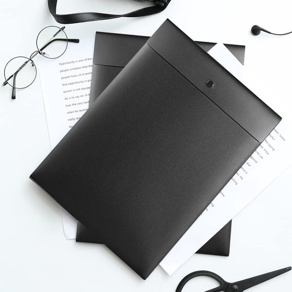 GVDCC-Vertical File Folders Poly Filing Envelope Plastic Project Folder with Snap Button Closure for A4 Letter Size Paper (Pack of 5, Black)