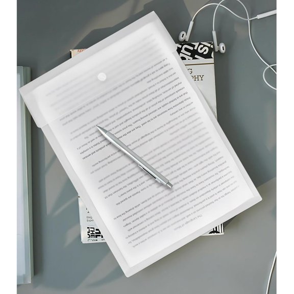 GVDCC-Vertical File Folders Poly Filing Envelope Plastic Project Folder with Snap Button Closure for A4 Letter Size Paper (Pack of 5, Translucent)