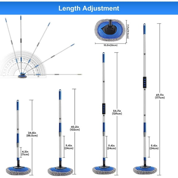 GVDCC-Wall Cleaner, Max 66'' Wall Mop with Long Handle, Ceiling Dust Mop with 15 Labor-Saving Elbow Extension Pole, Baseboard Duster Washer Scrubber, High Reach Window Cleaning Brush, Roof Cleaning