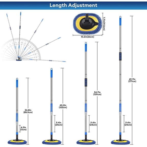 GVDCC-Wall Cleaner, Max 66'' Wall Mop with Long Handle, Ceiling Dust Mop with 15 Labor-Saving Elbow Extension Pole, Baseboard Duster Washer Scrubber, High Reach Window Cleaning Brush, Roof Cleaning