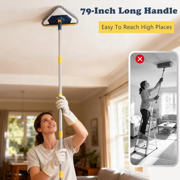 GVDCC-Wall Cleaner Mop with Long Handle, 5-in-1 Walls Cleaner Mops with 6 Replacement Microfiber Chenille Pads, Squeegee, Scrubber for Painted Walls, Window, Floor, Baseboards