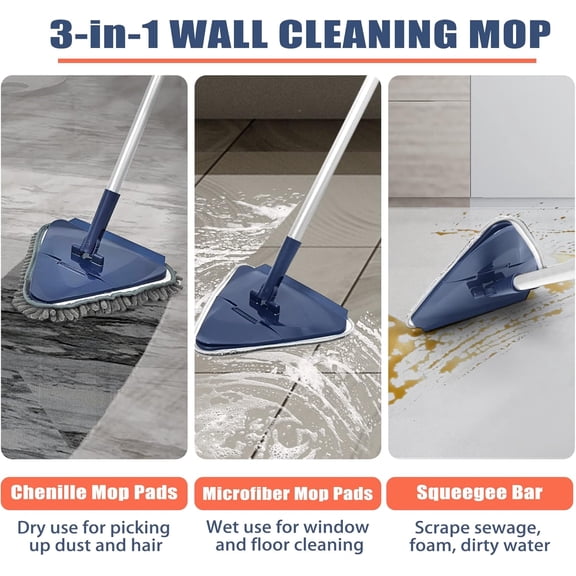 GVDCC-Wall Cleaner Mop with Long Handle 82 Inches, 3-in-1 Ceiling Cleaning Tool Duster with 6 Replacement Microfiber Chenille Pads for Painted Walls, Window, Floor, Baseboard
