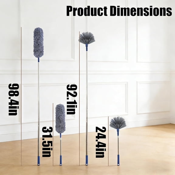 GVDCC-Washable Cobweb Duster Kit with Telescoping Aluminum Pole | Includes 2 Duster Heads & Corner Brush for High Ceilings, Fans, and Hard-to-Reach Areas