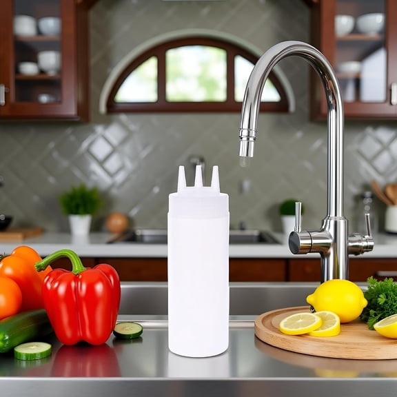 GVDCC-White Squeeze Bottle,3 Hole Squeeze Bottle Condiment Dispenser Sauce Vinegar Oil Ketchup Cruet Bin Condiment Squeeze Bottles