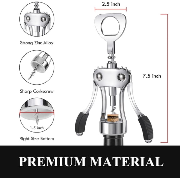GVDCC-Wine Opener, Heavy-Duty Zinc Alloy Wing Corkscrew, Premium Beer Bottle Opener, Multifunctional Wine Accessories with Ergonomic Handle and Sharp Screw, for Kitchen, Bar, Restaurant (BOX)