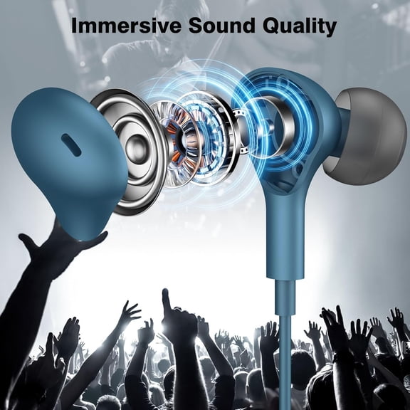 GVDCC -Wired Earbuds in-Ear Headphones 3.5mm Jack for Laptop/PC, Noise Isolation Small Earphones Corded Plug-in Ear Buds Mic Volume Control for iPhone/Samsung/Android/Gaming Console/Kid/School, Blue