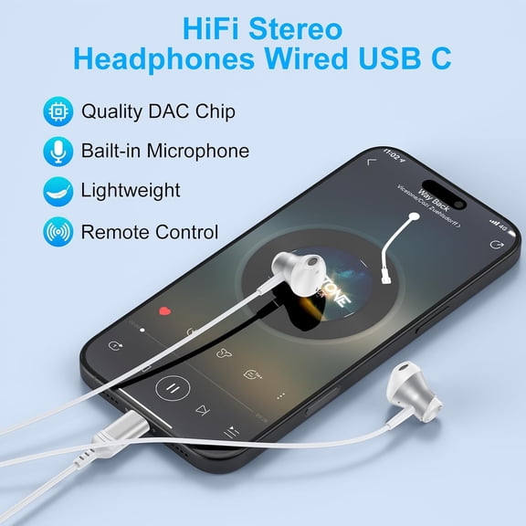 GVDCC -Wired Headphones USB C Earbuds for iPhone 16 Pro Max/16 Pro/16/16 Plus/16e/15/iPad, Magnetic Type C Wired Earbuds with Mic USBC in-Ear Earphones for Samsung Galaxy S25 Ultra S25 Plus S24 FE S2
