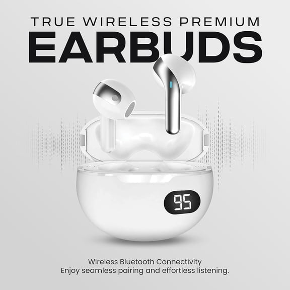 GVDCC -Wireless Earbuds, Bluetooth 5.4 in-Ear Headphones, Smart LED Power Display, Touch Controls, Comfortable Earphones, 12H Battery Life, for Phone/PC/Gym/Home/Travel (White)