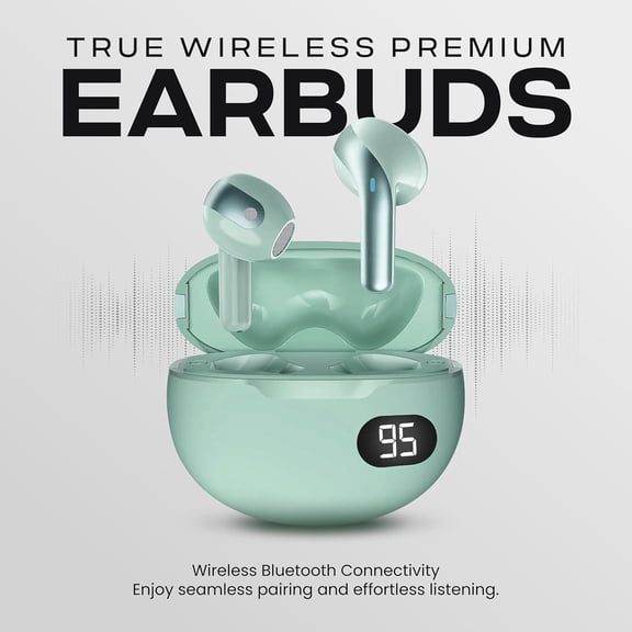 GVDCC -Wireless Earbuds, Bluetooth 5.4 in-Ear Headphones, Smart LED Power Display, Touch Controls, Comfortable Earphones, 12H Battery Life, for Phone/PC/Gym/Home/Travel (Mint)