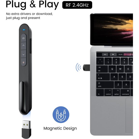 GVDCC-Wireless Presenter, Hyperlink Volume Control Presentation Clicker RF 2.4GHz USB PowerPoint Clicker Presentation Remote Control Pointer Slide Advancer (Black)