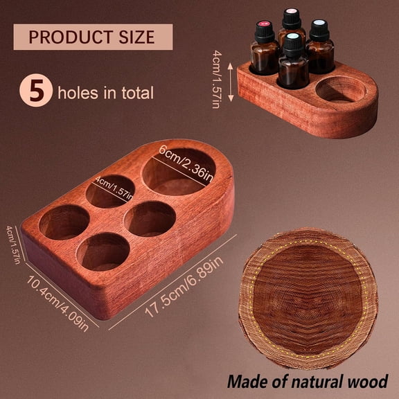 GVDCC-Wooden Essential Oil Holder with 5 Holes (4cmx4 & 6cmx1), Retro Desktop Display Rack for Bathroom Vanity Desk Organizer