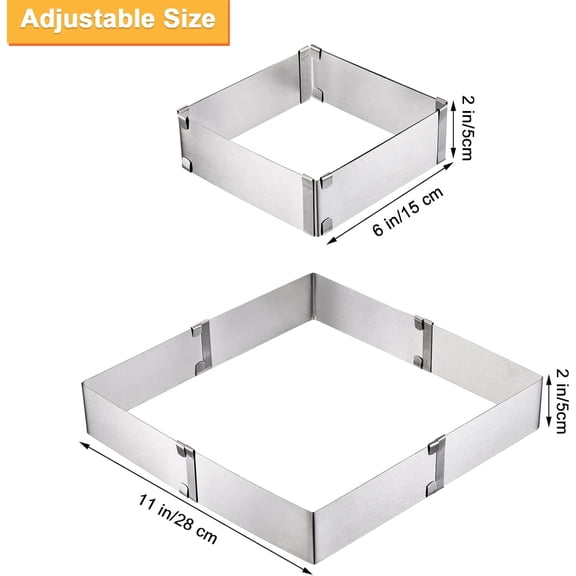 GVDCC-YOUEON 4 Pack Square Cake Molds Ring Adjustable from 6" to 11", Stainless Steel Mousse Cake Ring, Baking Molds, Pastry Making Tool for Birthday Cakes, Party Dessert, Handmade Snack