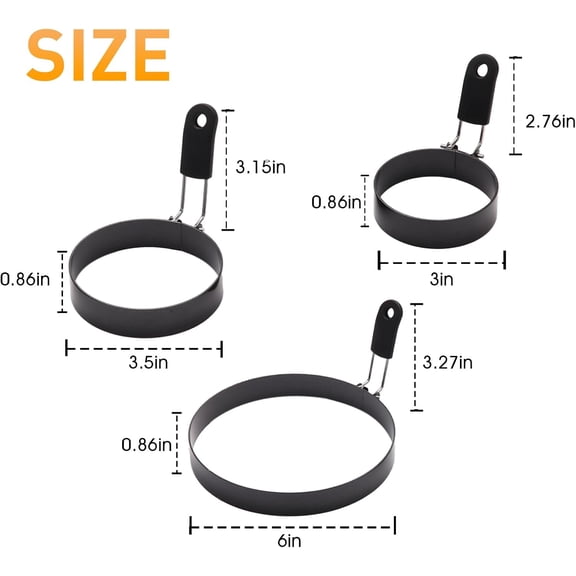 GVDCC-Yevior 6 Pack Eggs Ring,3 Size Cooker Rings For Frying Shaping Cooking Eggs,Pancake Ring Molds Kitchen Gadgets Omelette Cooking Rings (6Pack)