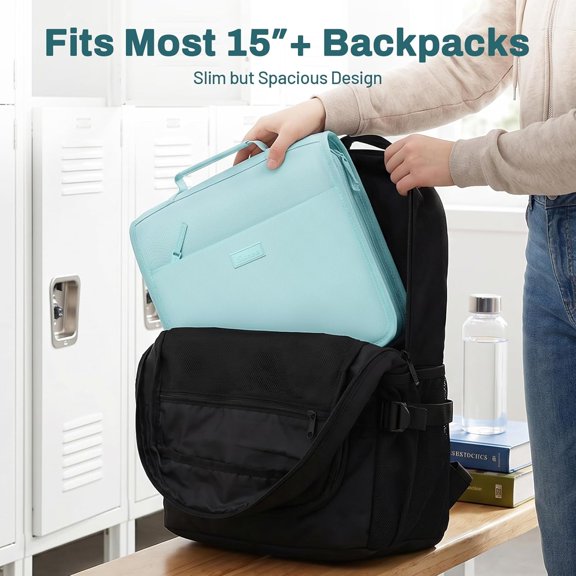 GVDCC-Zipper Binder with Handle, 1.5 Inch O-Ring, 325 Pages Capacity, with 5-Tab Expanding File Folder for Classified Storage, Small Size Lightweight Zipper Bag, Sky Blue