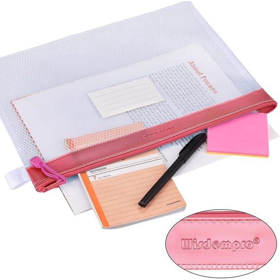 GVDCC-Zipper Pouch, 4 Packs Durable Letter Size Waterproof Mesh File Bag, Document Organizer - Pink