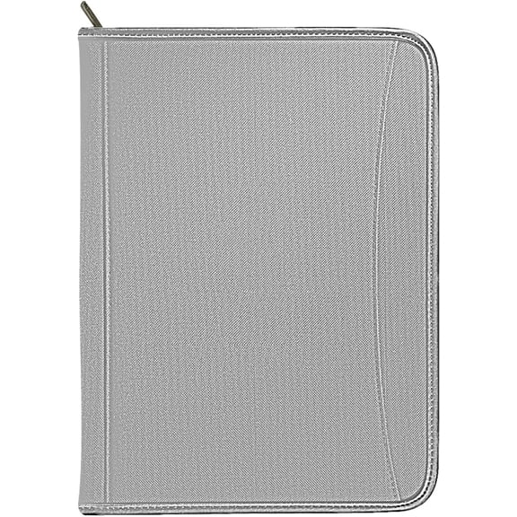 GVDCC-Zippered Portfolio Organizer/ A4 Refillable Lined Writing Notepad Folder Case/Fabric-Covered Padfolio Binder with Interior Storage Pocket for Men Women, Gray.