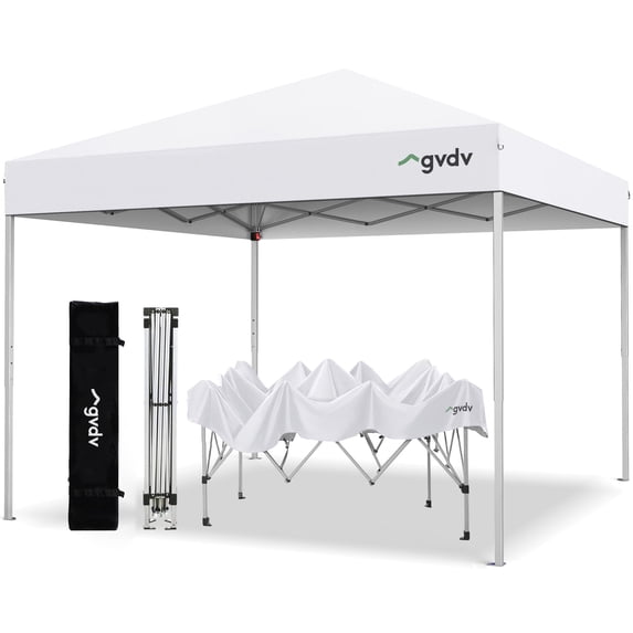 GVDV 10 ft x 10 ft Easy Pop up Outdoor Canopy Tent, Straight Legs Instant Canopy for Outside with Carrying Bag, White