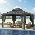 thumbnail image 1 of GVDV Hardtop Gazebo, 10'x12' Outdoor Double Galvanized Roof Canopy, Aluminum Frame Pavilion with Curtains and Nettings, 1 of 8
