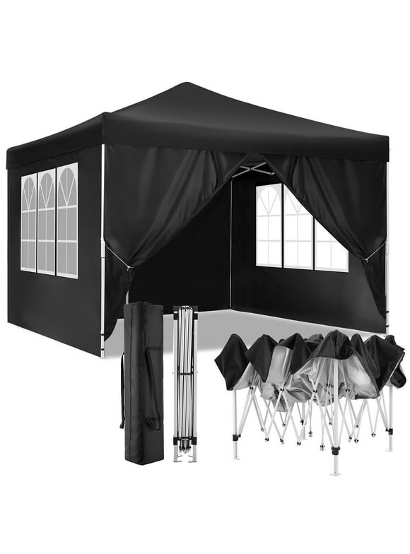 GVDV 10X10Ft Pop up Canopy Tent Enclosed Instant Folding Canopy Shelter with Elegant Church Window, Black