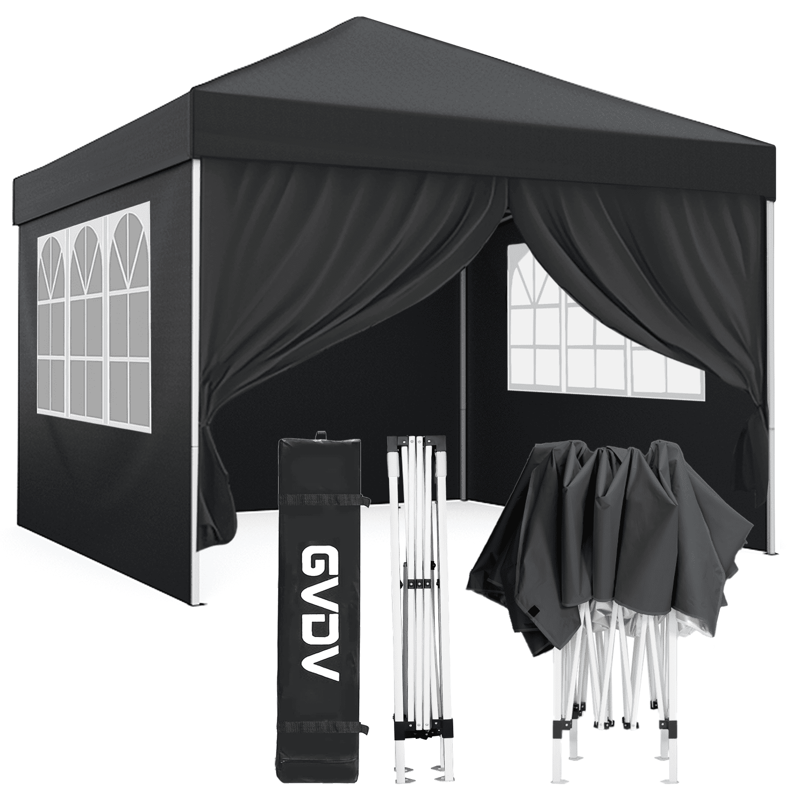 Black 10' x 10' Alloy Steel Pop-Up Canopy Tent with Sidewalls