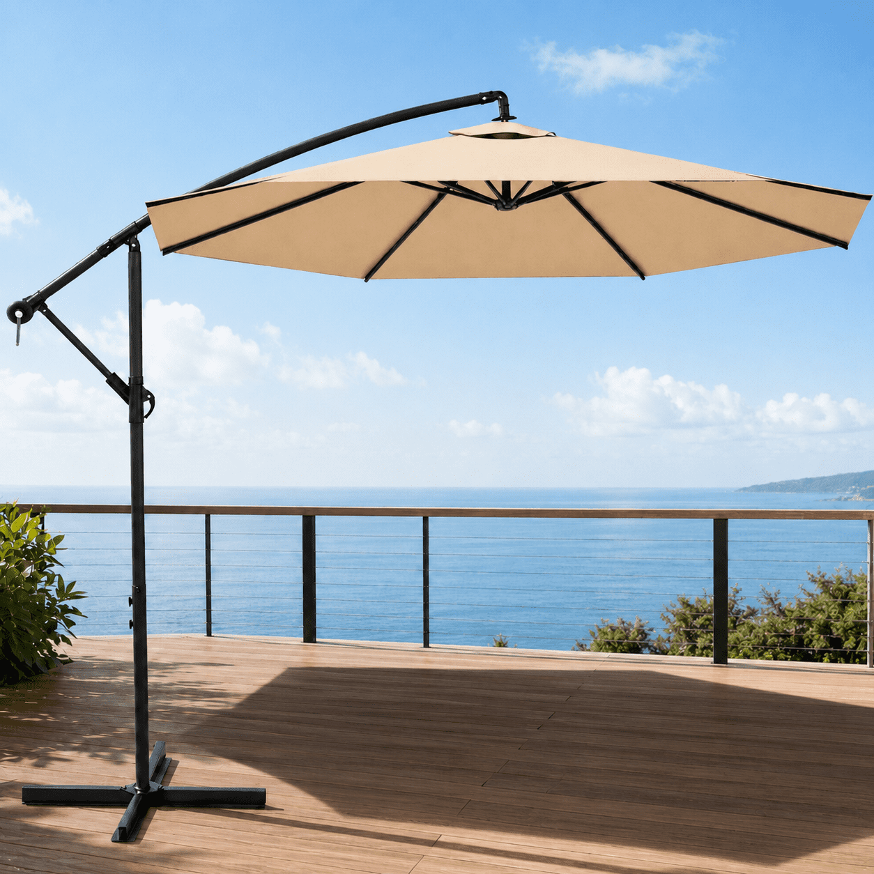 dark brown hanging patio umbrella GVDV 10ft Cantilever Patio Umbrellas,360° Rotation Outdoor Offset Umbrella  with Tilt & Crank,UPF 50+ for Garden Deck,Pool,Backyard