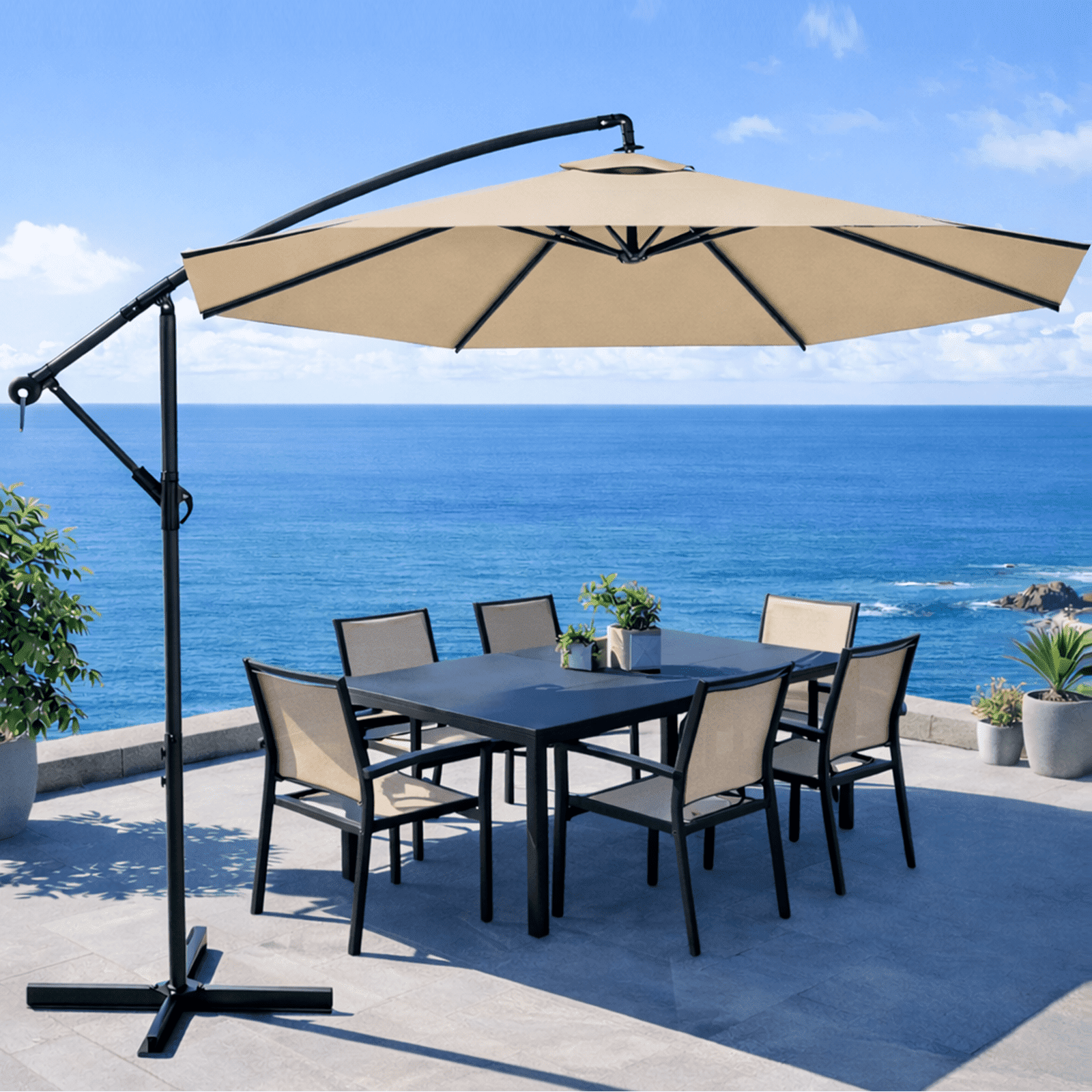 GVDV 10ft Cantilever Patio Umbrellas,360° Rotation Outdoor Offset Umbrella with Tilt & Crank,UPF 50+ for Garden Deck,Pool,Backyard