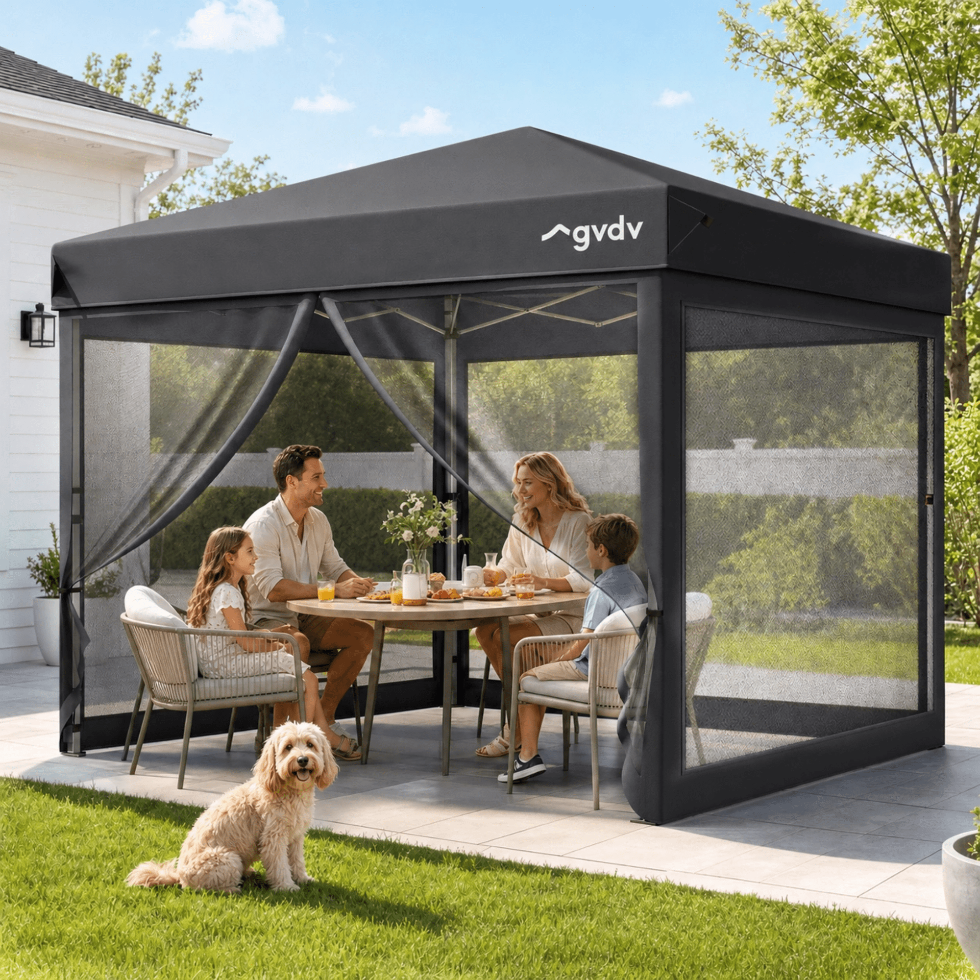 GVDV 10'x10' Canopy Tent with Mosquito Net, Zippered Doors