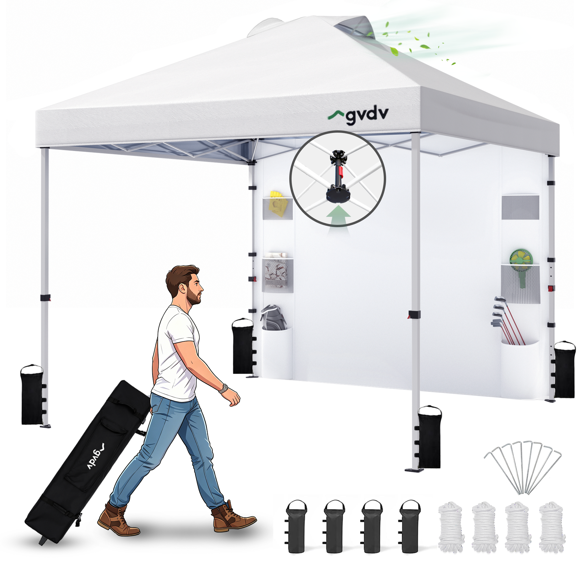 GVDV 10x10 Pop Canopy Tent 1 Button Push Setup Canopy Tent 1 Sidewall Adjustable Height Instant Portable Shelter Portable Roller Bag Easy Outdoor Sun: What to Know Before You Buy