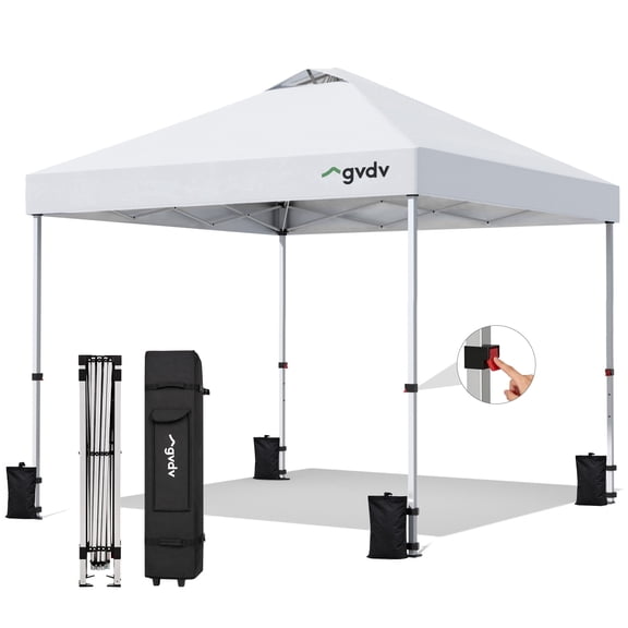 GVDV 10x10 Pop up Commercial Canopy Tent, Waterproof & Portable Outdoor Shade with Air Vent, Wheeled Bag, White