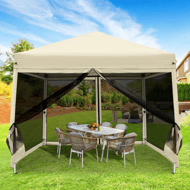 GVDV 10ft x 10ft Pop-Up Canopy, Outdoor Canopy tent with Adjustable Height, Mosquito Netting, Zipper Doors, and Carry Bag