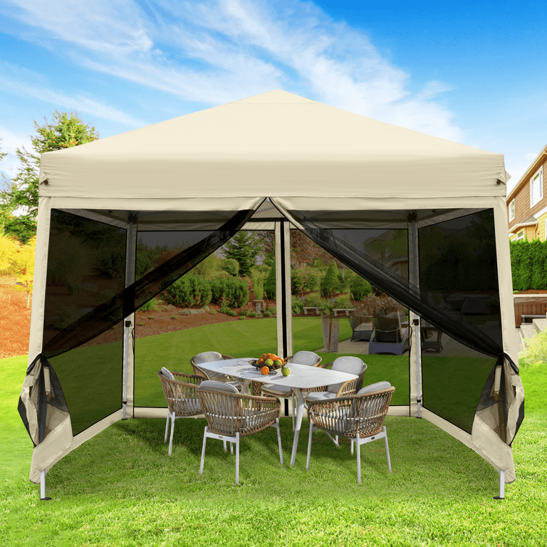 GVDV 10'x10' Pop-Up Canopy Tent, Adjustable Height, Mesh Netting