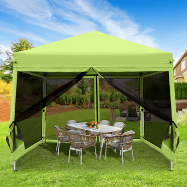 GVDV 10x10ft Easy Pop-Up Canopy, Outdoor Screen Tent with Mosquito Netting, 2 Zipper Doors, and Carry Bag for Yard Camping Picnic Party Events, Green