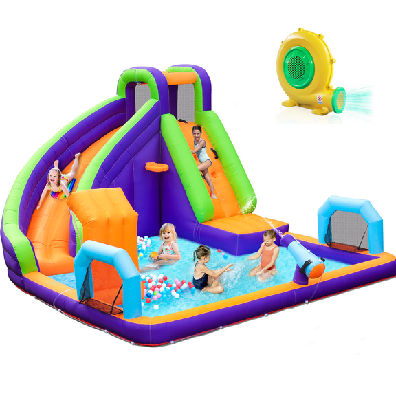GVDV 12FT Inflatable Bounce House Water Slide , Wet/Dry Play, Jump, Climb, Slide & Ball Pit, 450W Air Blower  Perfect for Backyard Fun and Birthday Parties