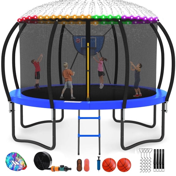GVDV 14' Outdoor Trampoline, Backyard Recreational Pumpkin Trampoline for Kids