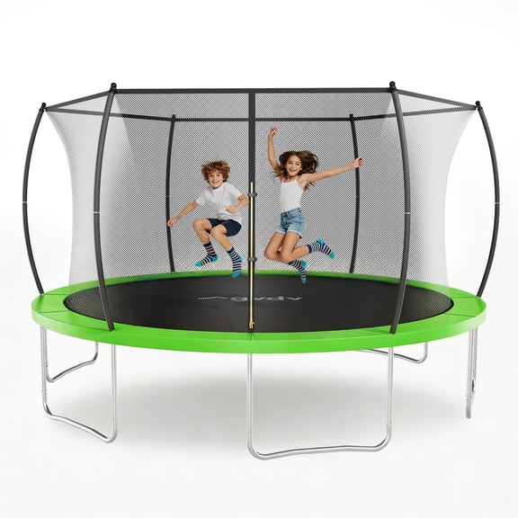 GVDV 14' Outdoor Trampoline, Backyard Recreational Pumpkin Trampoline for Kids