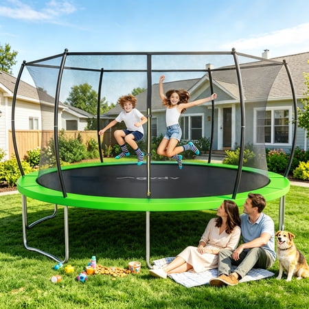GVDV 14' Outdoor Trampoline, Backyard Recreational Pumpkin Trampoline for Kids