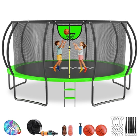 GVDV 16FT Outdoor Trampoline for Kids & Adults, Recreational Trampoline w/Ladder & Safety Net