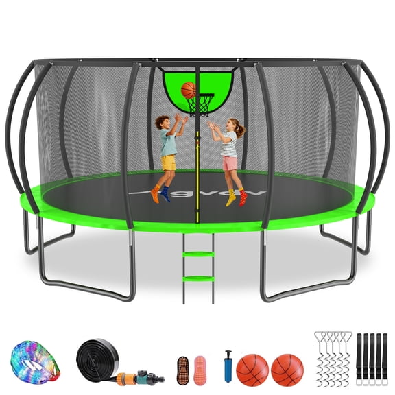 GVDV 16FT Outdoor Trampoline for Kids & Adults, Recreational Trampoline w/Ladder & Safety Net