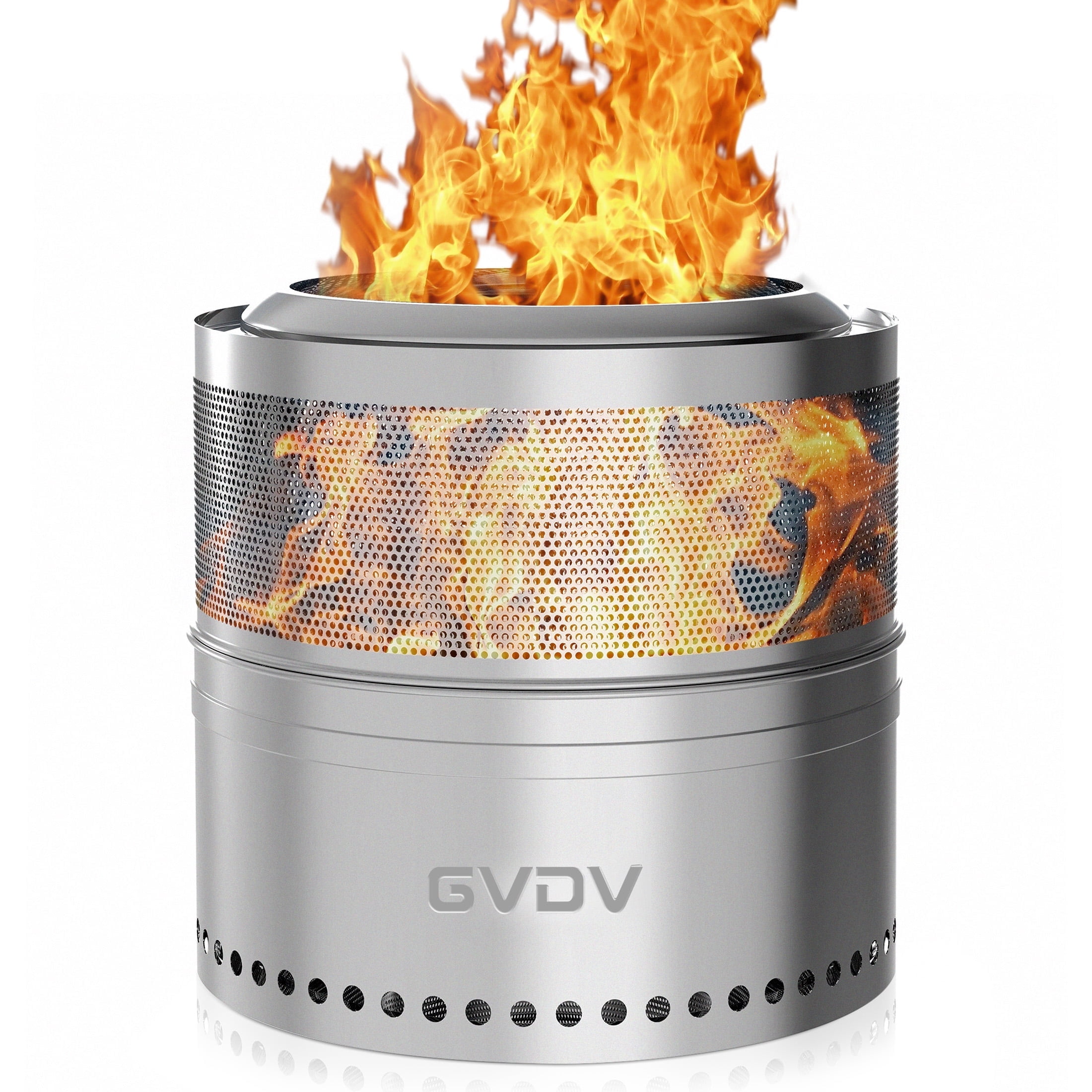 GVDV 20" Fire Pit for Camping Smokeless, Collapsible Stainless Steel Heater with Bag