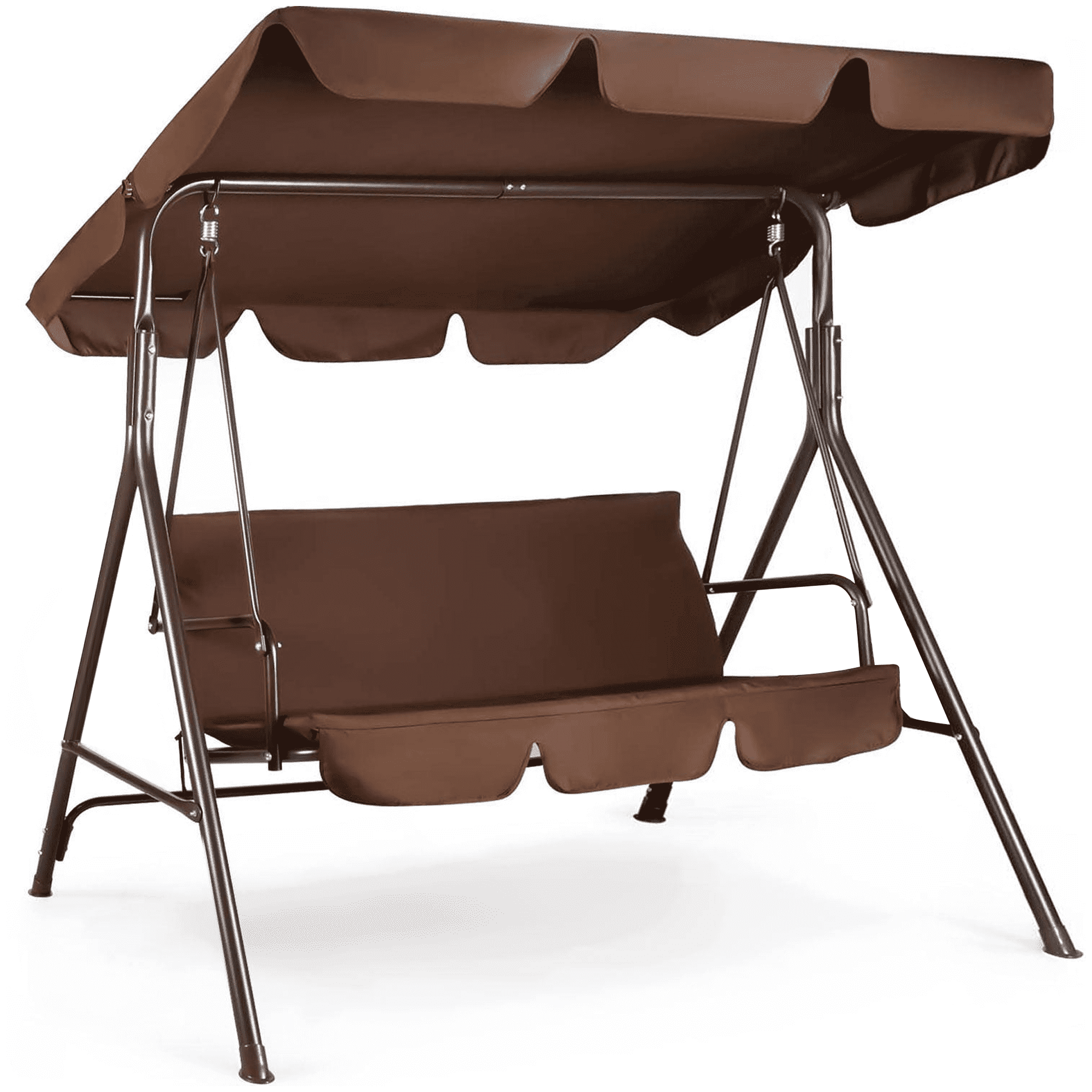 Walmart discount codes: GVDV 3-Seat Steel Porch Paito Swing,Outdoor Swing Chair with Canopy and Stand,Outside Swing for Garden,Poolside,Backyard-Brown