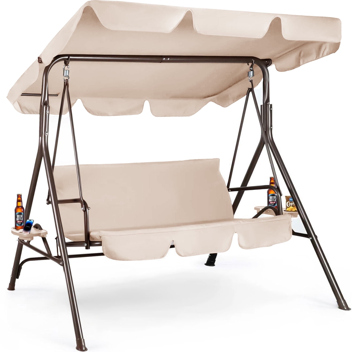 GVDV 3-Seat Porch Swing,Patio Swing Chair with sta