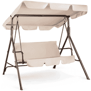 GVDV Outdoor Porch Swing,3 Seat Steel Patio Swing Chair with Adjustable Canopy for adults,Patio,Garden,Poolside-White