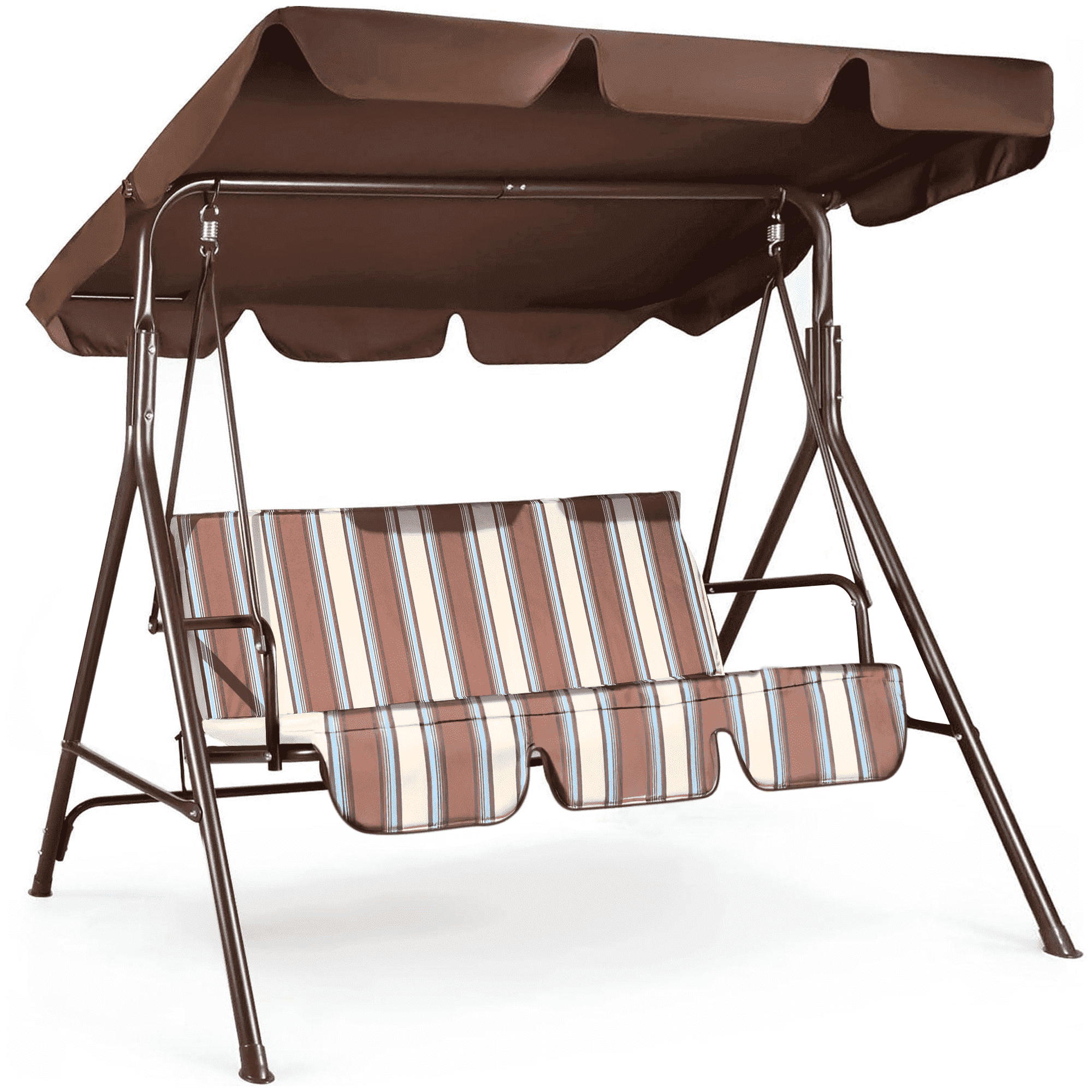 GVDV Canopy Porch Swing,3 Seat Steel Outdoor Patio Swing Chair with Canopy for Adults,Canopy Swing,Backyard swing,Balcony swing-Stripe